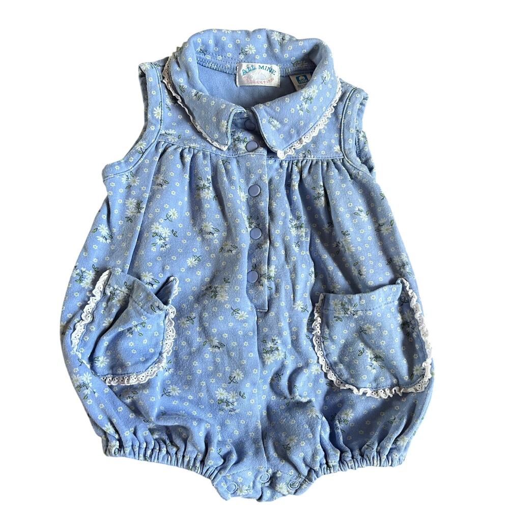 All Mine Collection Vtg Baby Girls Sz 12 Months Purple Floral Bubble Romper Y2K